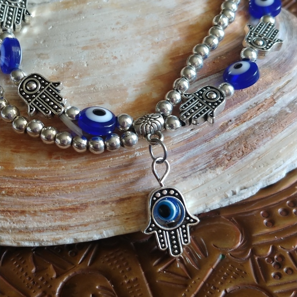 Double Stretch Evil Eye Hamsa Hand Bracelet